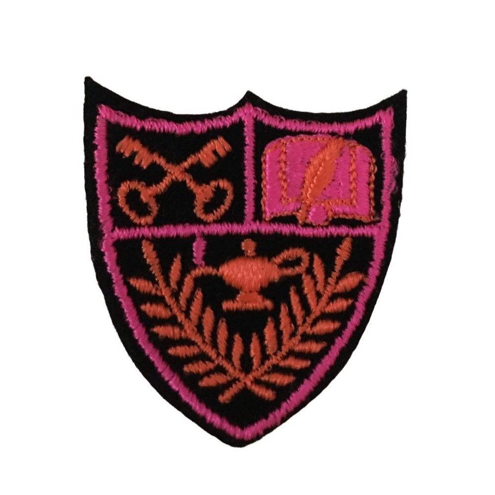 Neon Pink Orange Insignia on Black Appliqués Vintage 80s